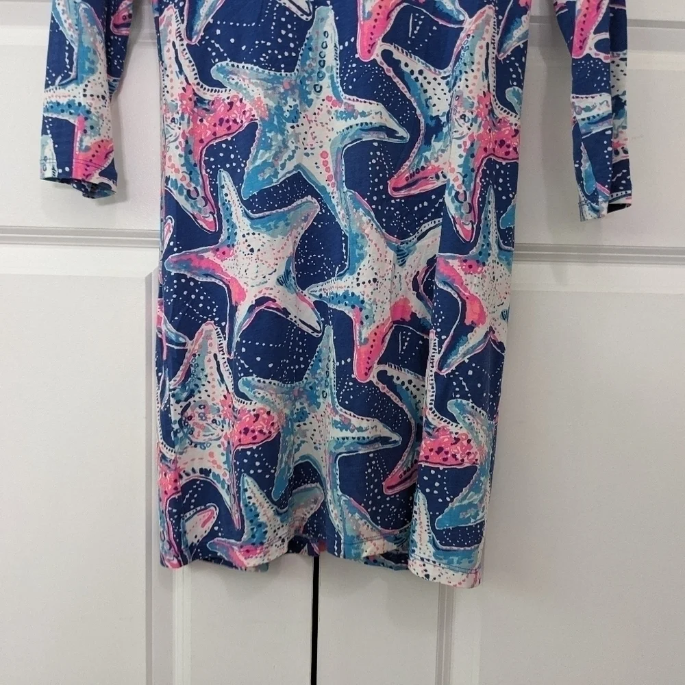 Lilly Pulitzer Beacon Dress Women's XS Blue Pink Star Struck Pima Cotton